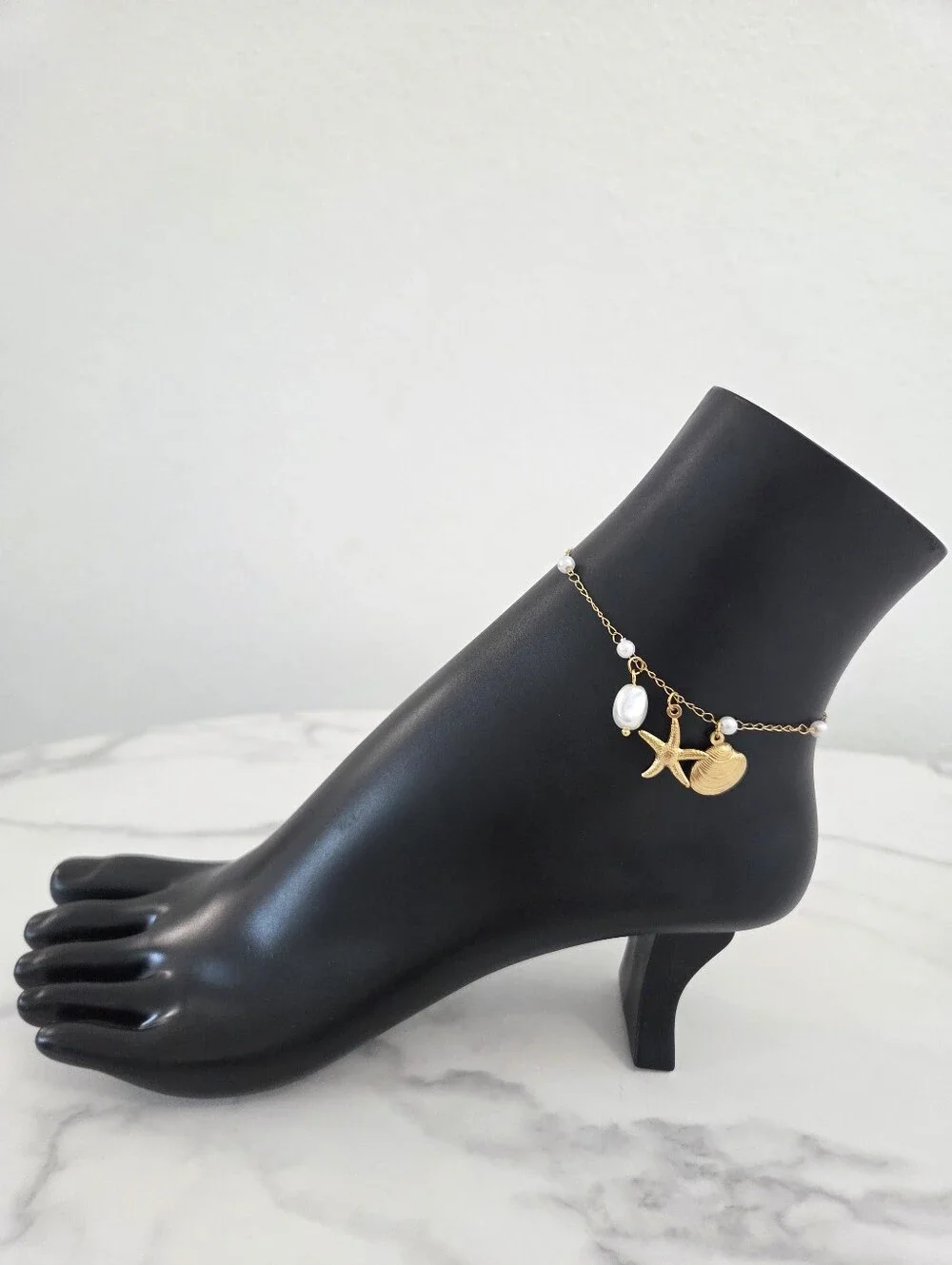 ​Gold Shell Starfish Pearl Anklet Nautical Charm Bracelet Boho Summer Jewelry - Picture 3 of 12